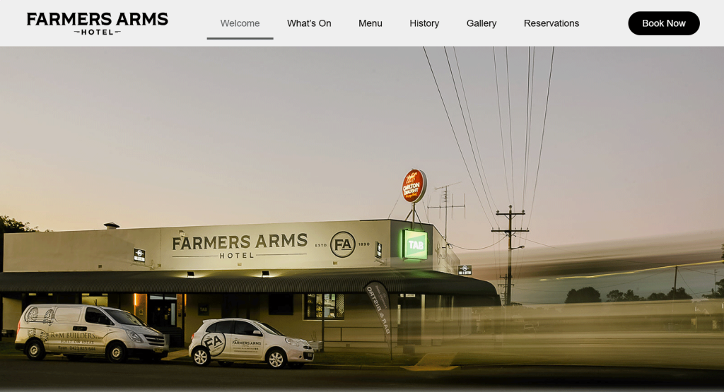 Farmers Arms Hotel website designed by Brand Clutch